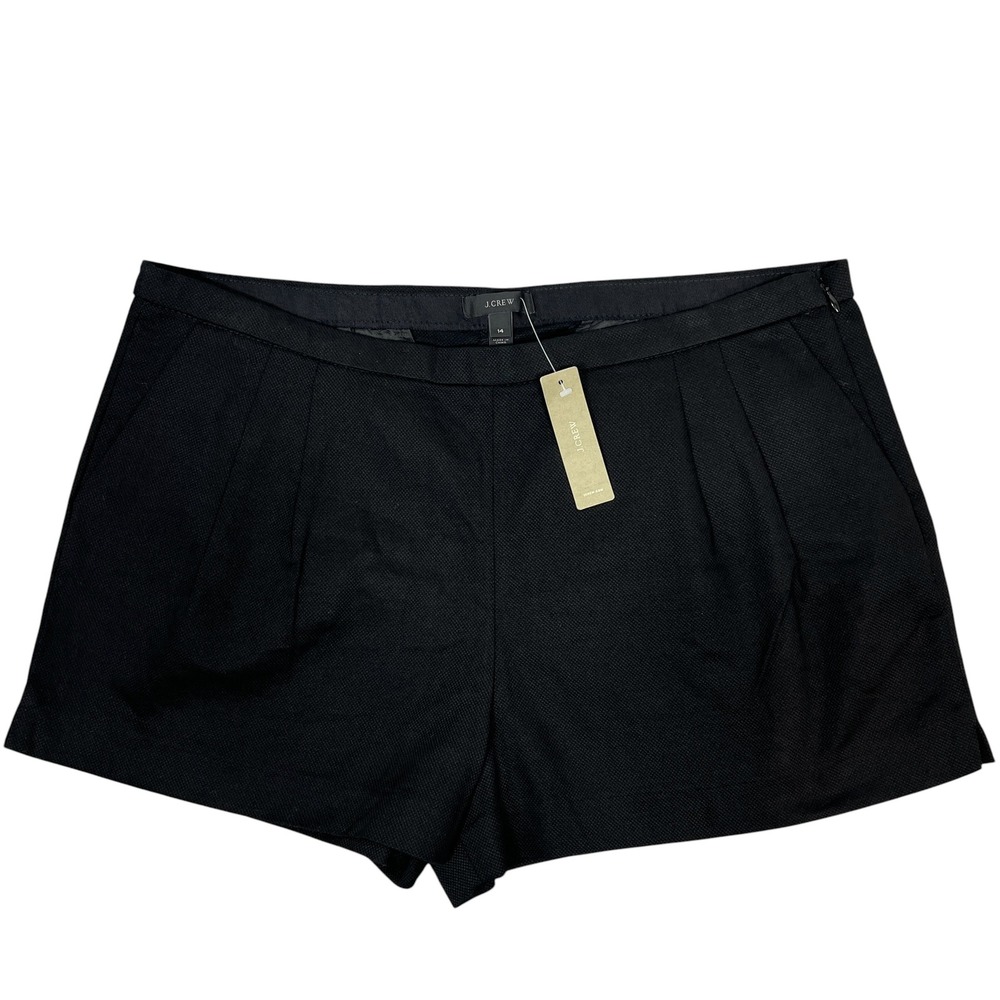 J.Crew Pleated Shorts 14 Black Textured Side Zip High Rise Tailored Summer New